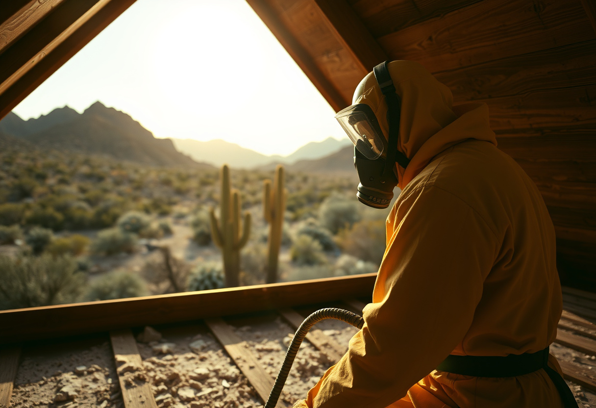 Spray foam insulation contractor working in a border-region Arizona attic